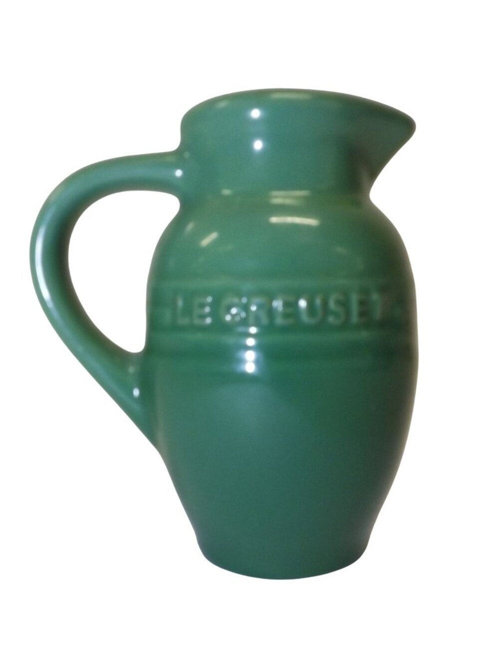 Le Creuset Green Ceramic Miniature Pitcher Salt Pepper Shaker 4" Tall Vintage